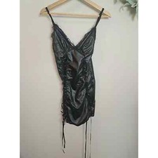 Women's Black Lace Up Lingerie Chemise Slip Dress Small