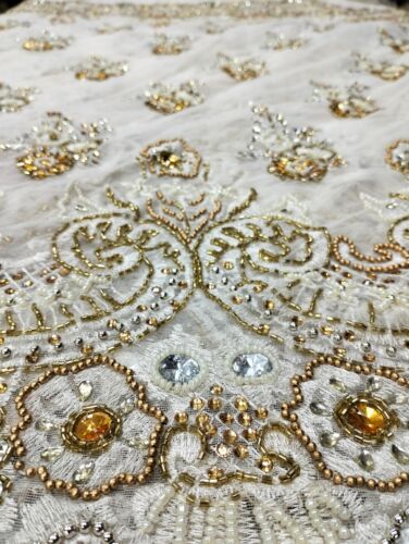 High Quality Gold And Silver Stone Beaded Net Fabric Lace For Women Wedding Gown - Afbeelding 1 van 2