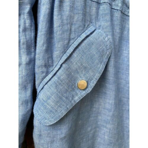 Chico’s Blue Linen Drawstring Utility Snap Jacket Adjustable Waist Size M - Picture 3 of 7