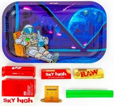 Metal Rolling Tray Astronaut Combo Bundle Kit RAW, SKY HIGH Gift Pack Set #6