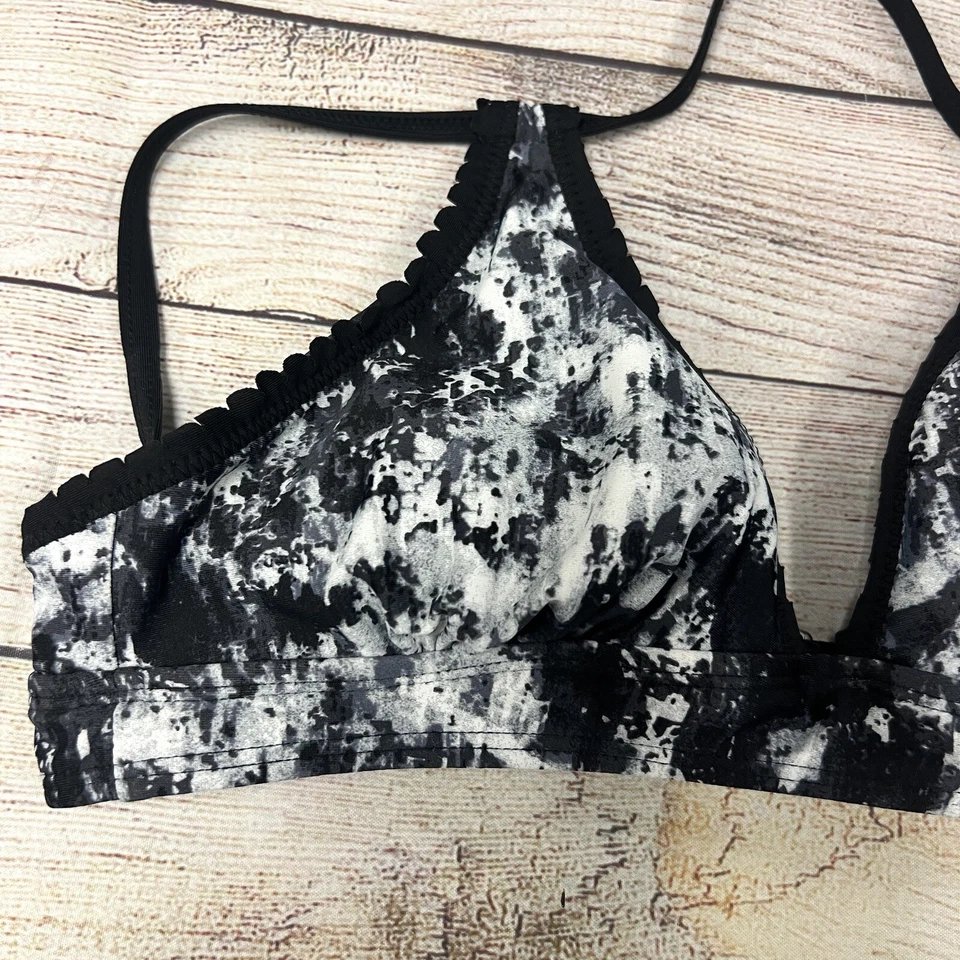 Top de bikini de vieira Athleta Roca Chica talla pequeña 983887 tie dye negro blanco Foto 4 de 4