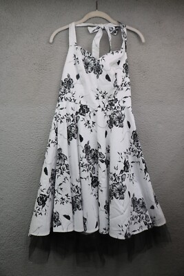 Queens of Halloway White w/Black Florals Halter Dress-Size Small-Whimsigoth
