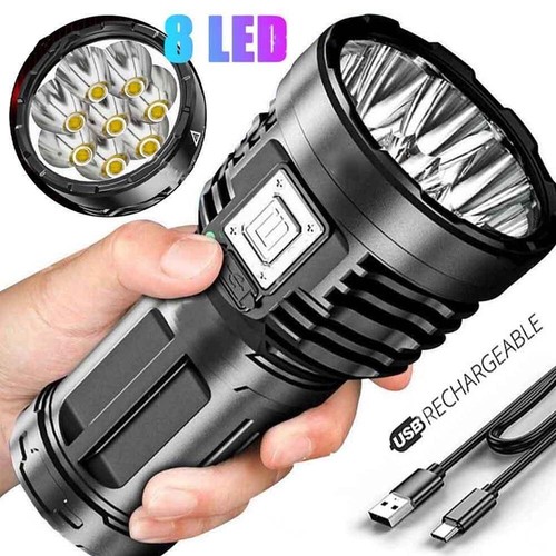 Super Bright Torch 8-LED Flashlight USB Rechargeable Tactical Lights 12000000LM