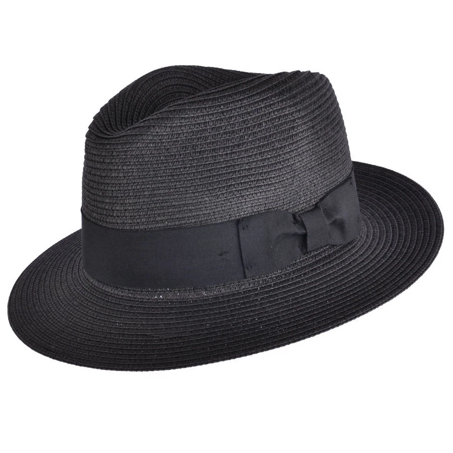 Mens Ladies Black Packable Straw Summer Panama Fedora Hat With Band New