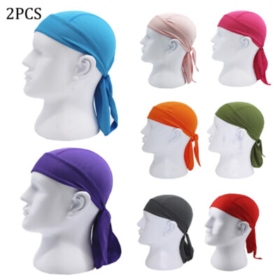 Men's Durag Du-rag Bandana Sports Scarf Head Rap Tie Down Band Biker Black - Foto 3