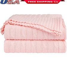 100 Cotton Cable Knit Throw Blanket Super Soft Cozy Decorative Sofa Couch New