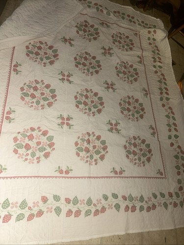 Handmade Embroidered Quilt 80” Inches X 92” Inches Design Strawberry