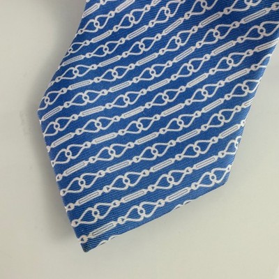 J. McLaughlin Necktie Mens OS Blue White Silk Italian Chain Link Geometric Tie