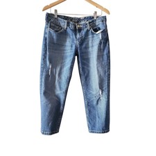 Seven7 Cropped Jeans Women Size 8 Blue Distressed Stretch Denim Casual Trendy