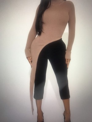 Taupe Asymmetric Turtleneck Sweater