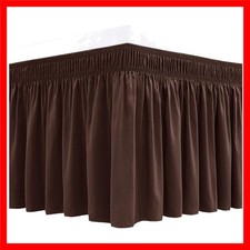 Wrap Around Bed Skirts for Queen Beds 15" Drop, Brown Adjustable Elastic Dust...