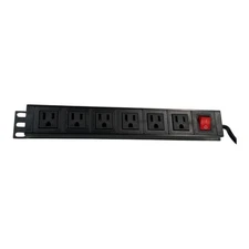 6 Outlet Rack Mount Power Strip 15 inch Horizontal Surge Protector Black