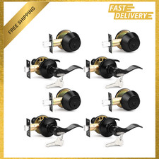 Probrico Black Front Door Handle Set with Deadbolt Lockset Reversible Door Lever