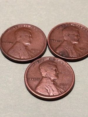 1917p,d,s lincoln cents 3 coins 1 price free shipping