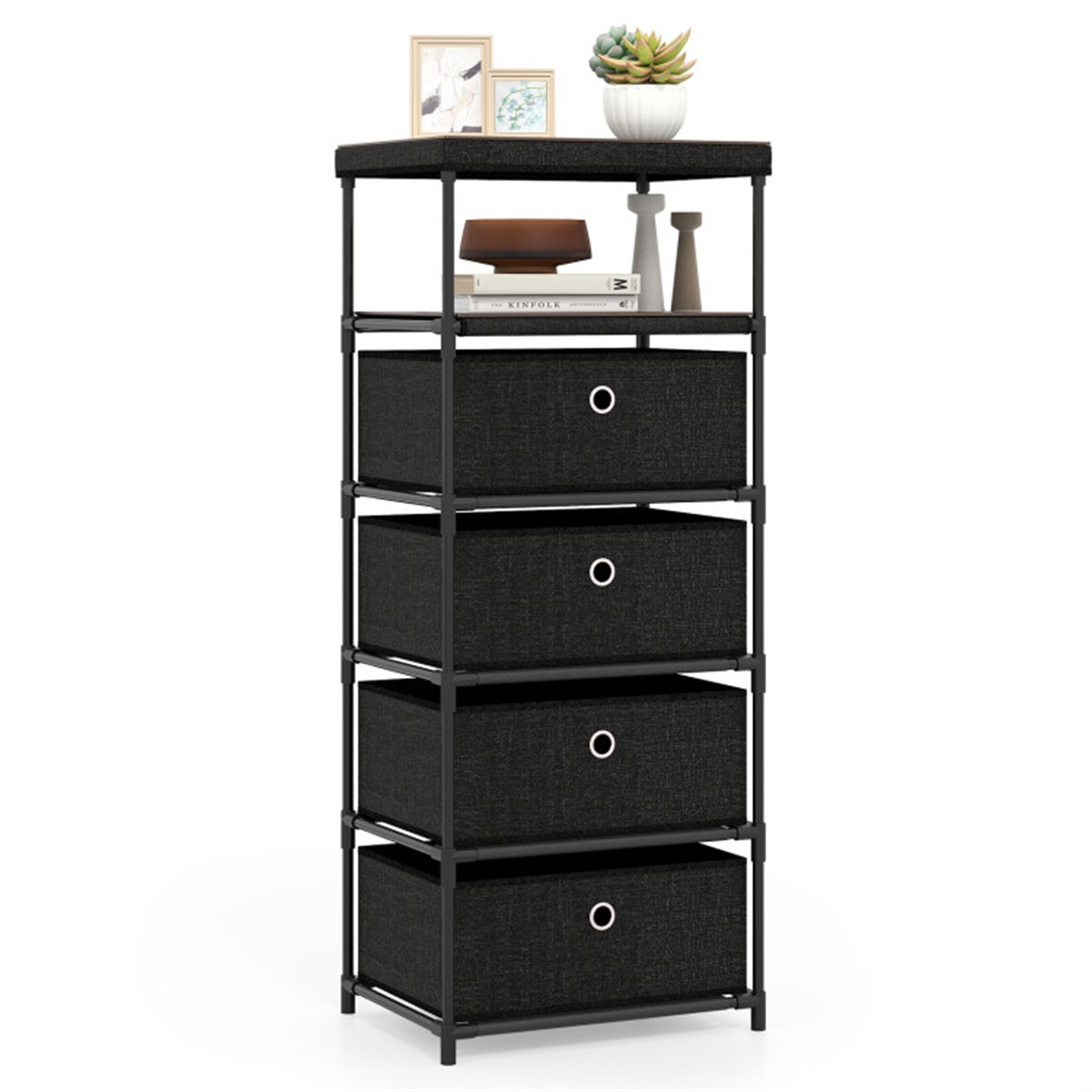 4-Drawer Fabric Storage Cabinet -Removable Foldable Drawers, Industrial Wood Top