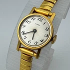 VTG Timex Watch Women Hand Winding Mechanical Gold Tone Easy Read Stretch Band
