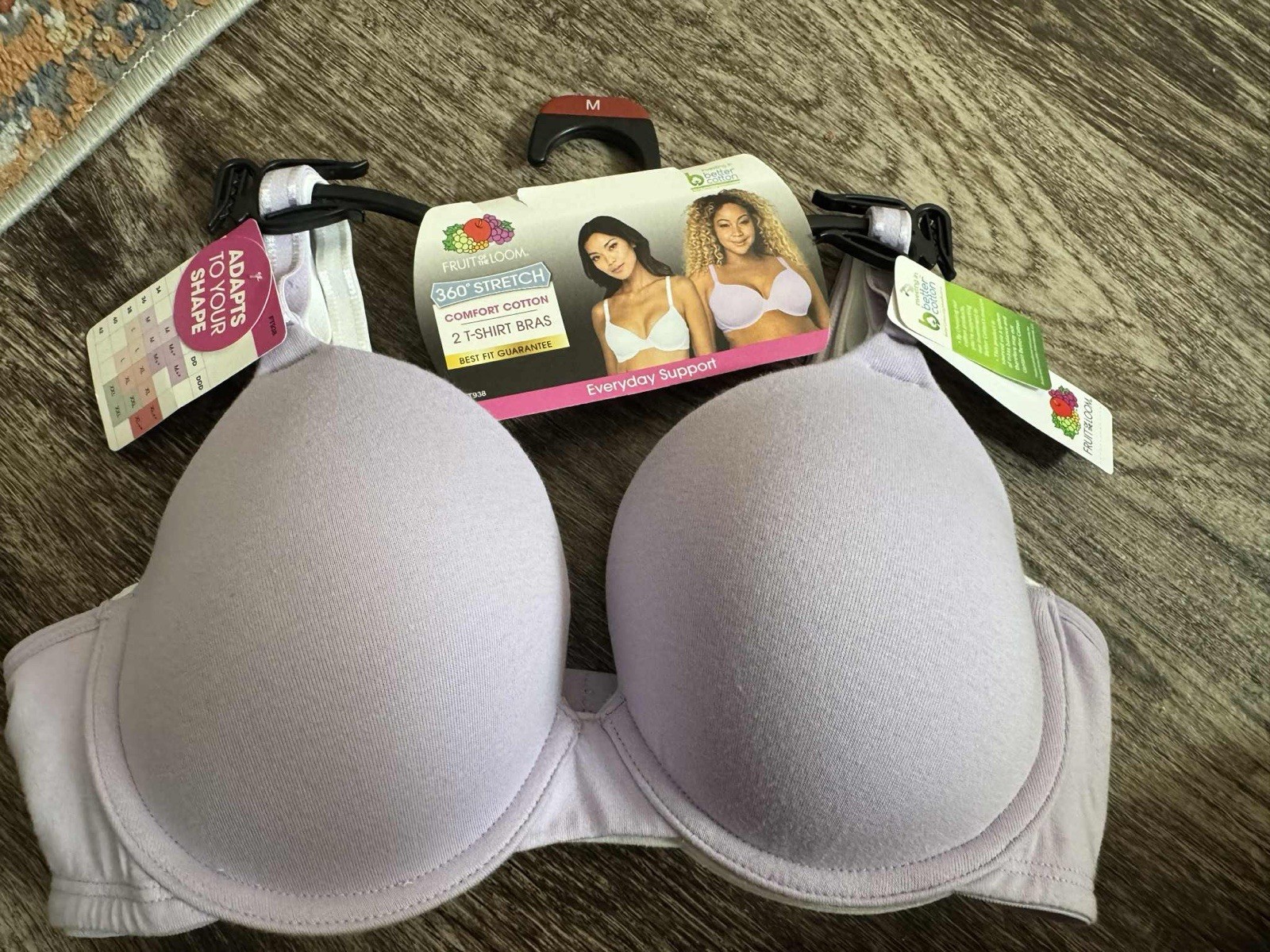 Fruit Of The Loom Womens T-Shirt Bra M Size 2 Pack Lilac White Full Coverage