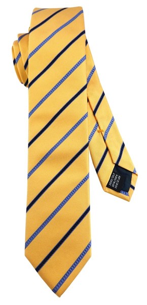Tigertie - Schmale Designer Seidenkrawatte In Gelb Blau Schwarzblau Gestreift-image