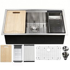 32x19" Undermount Workstation Kitchen Sink 32" Stainless Steel Single Bowl Sink