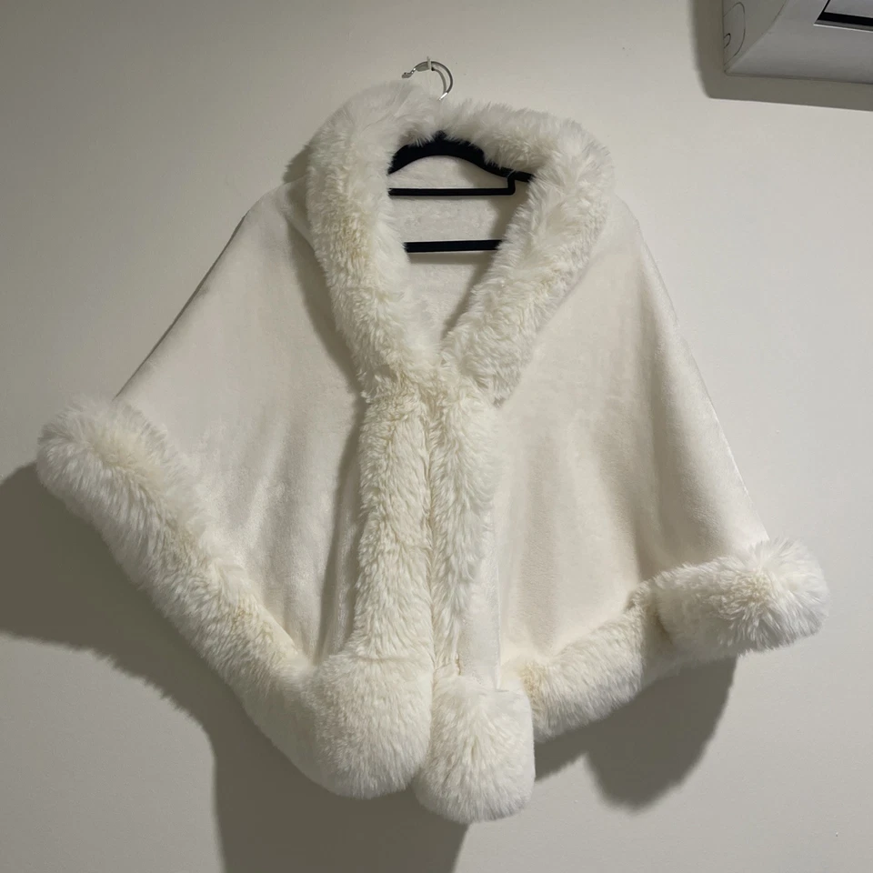 White fluffy Shawl with hook clasp