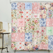 Boho Pink Floral Shower Curtain 60Wx72H Inches Vintage Patchwork Cute Bohemia...