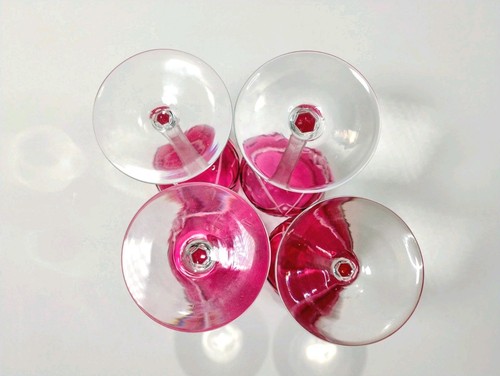 Vintage Red Cranberry Crystal Wine Glasses Cut To Clear w/ Gold Rim 7" Set of 4 - Picture 9 of 11