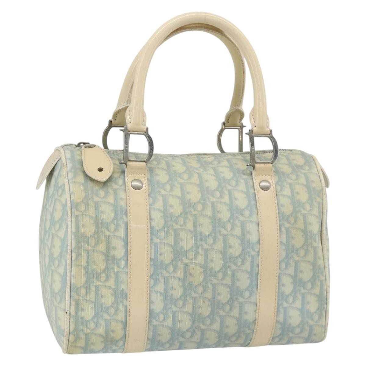 Christian Dior Trotter Canvas Boston Bag PVC Light Blue Silver
