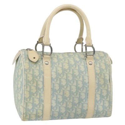 Christian Dior Trotter Canvas Boston Bag PVC Light Blue Silver