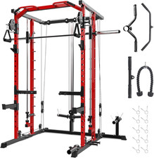 Power Cage, Smith Machine Squat Rack, Heavy Duty Power Rack for Home Gym with Pu