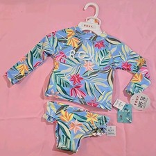 NEW Roxy Floral Toddler Girls Long Sleeve 2 Piece Swimsuit Bathing Suit 12 Mths