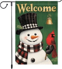 Welcome Snowman Garden Flag Double Sided 12X18 Inch Burlap Winter Outdoor Yard D