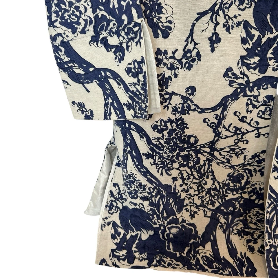 Grace Chuang Art to Wear Floral Open Front Jacket Blazer Blue White XS Pockets - Image 4 of 4