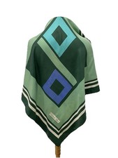 S44 Christian Dior Vintage Silk Scarf Green Blue Geometric Square Made in France