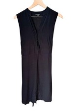 ANN TAYLOR Black A-line Button Front Tie Back Viscose Mini Dress Sz 10