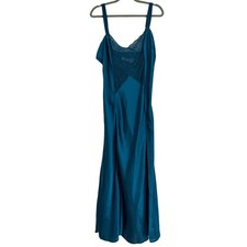 Victoria's Secret Gold Label Slip Dress Women L Teal Vintage Lace 90's Coquette