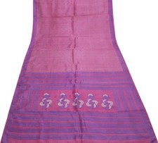 Sushila Vintage Purple Saree 100 Pure Silk Printed Soft Craft 5 Yard Fabric