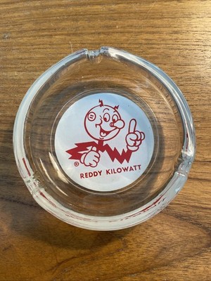 Vintage Ashtray Reddy Kilowatt Advertising Glass Electrical Utility ~ Never Used