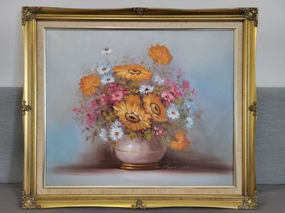 Großes Original Ölgemälde von Robert Cox Stillleben Blumen Leinwand.