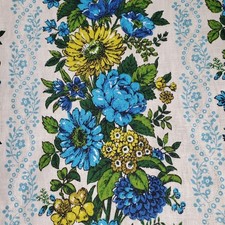 1 YARD Floral Fabric 1970s DIY pillows blue green yellow