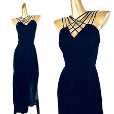 Vintage VTG 90s prom dress black formal velvet party cocktail formal gown