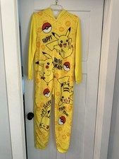 Pokemon Pikachu Boys/Girls Hooded One Piece Pajamas 14/16 Soft Nintendo Yellow