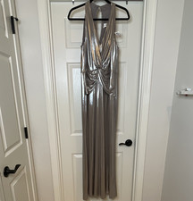 Eliza J Metallic Twist Front V-Neck Ruched Lined Sleeveless Long Gown Dress 14