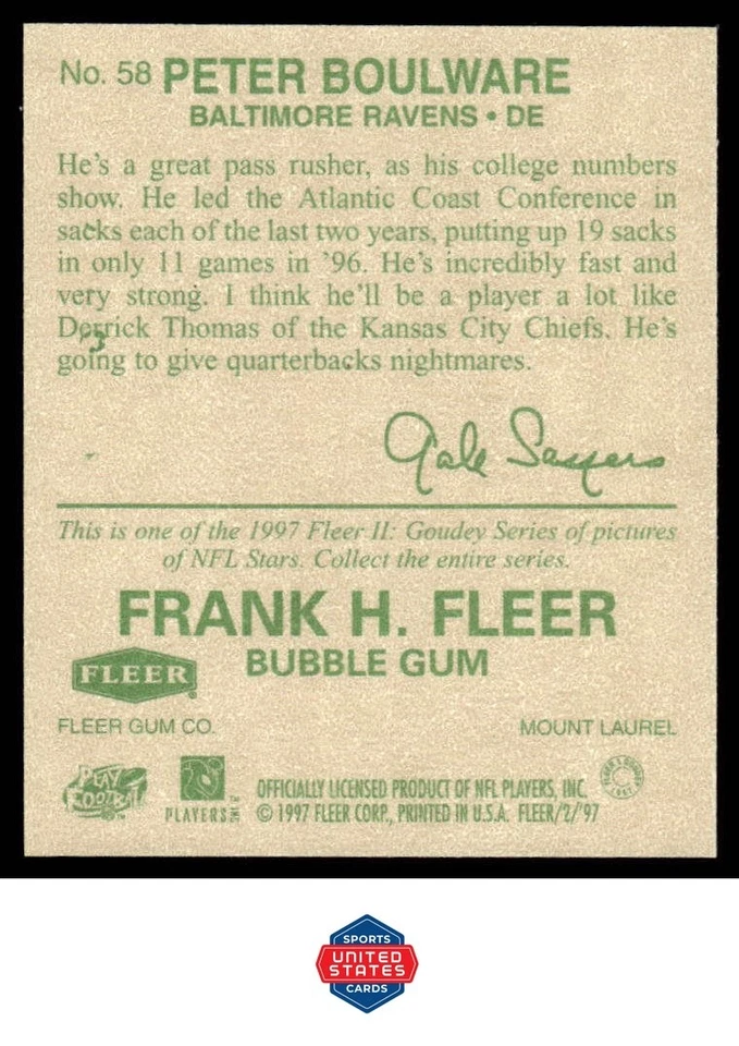 1997 Fleer Goudey II #58 Peter Boulware - Image 2 of 2