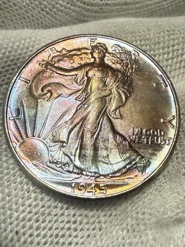 1945 P Walking Liberty Half Dollar - Beautiful GEM BU Toned