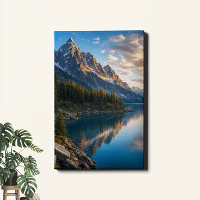 Alpine Lake Reflection Landscape Framed Canvas Print 20x30inch