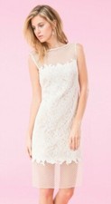 Tadashi Shoji Lace Corded Illusion Tulle Sequin White Nude Cocktail Dress 368