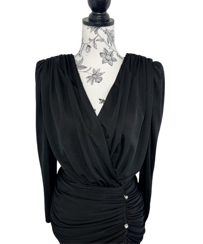 AURELIE Womens Vintage 1980s 80s Black Ruched Cocktail Diamonte Dress Size 10 - Picture 4 of 17