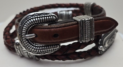 Vintage 1996, Justin leather braided silver buckle belt  display picture 2