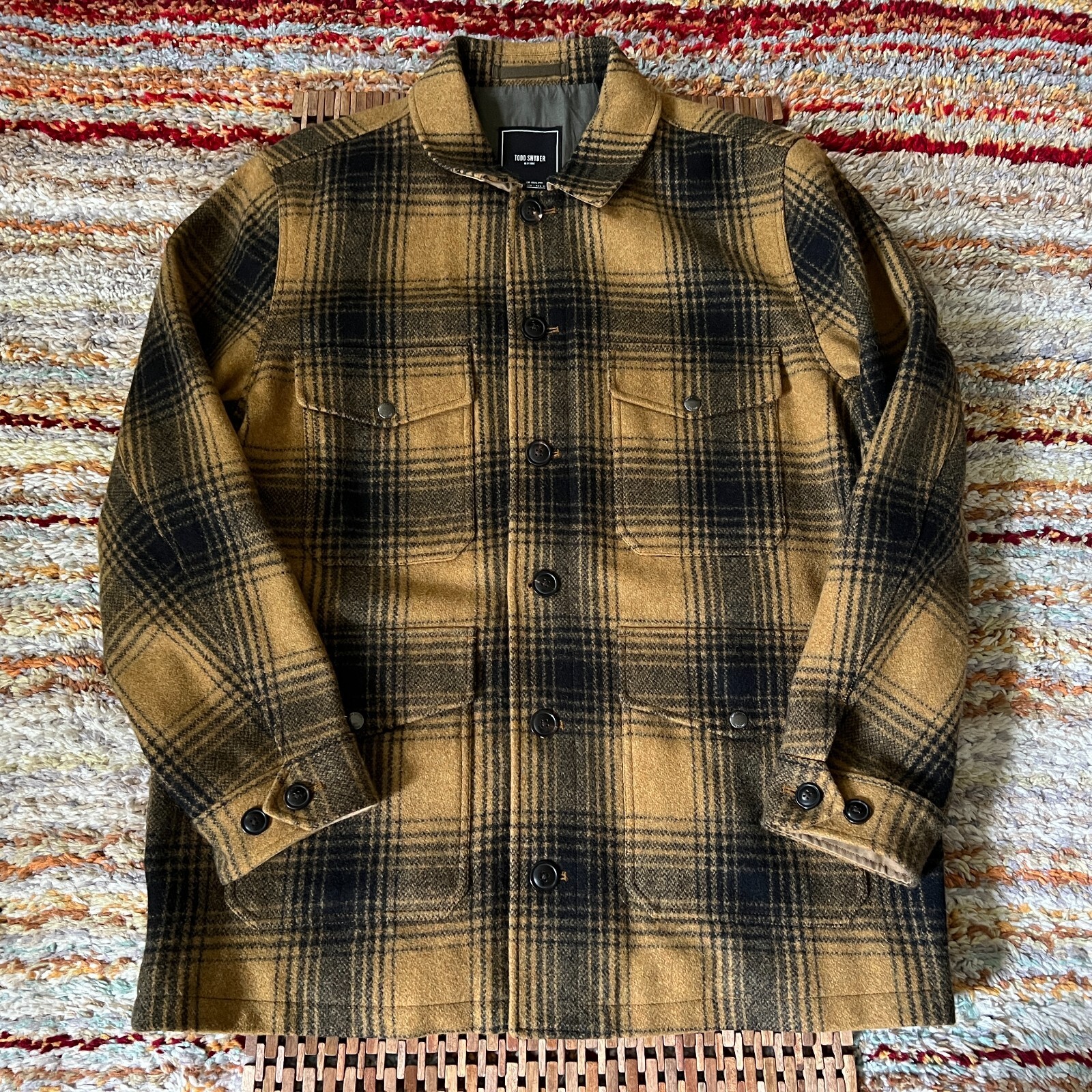 Todd Snyder Black and Tan Wool Button Down Utility Jacket Men's Size XL