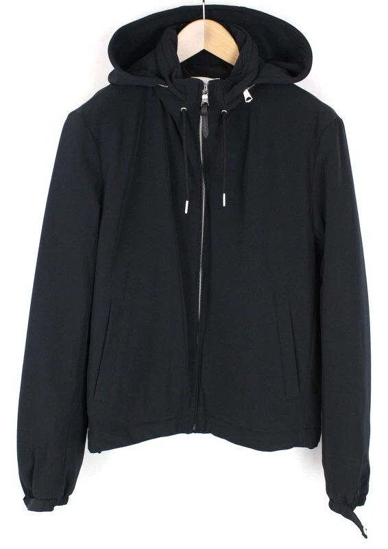 SANDRO PARIS S Men Jacket Black Hood Padded Technical Fabric High Zipped Collar_